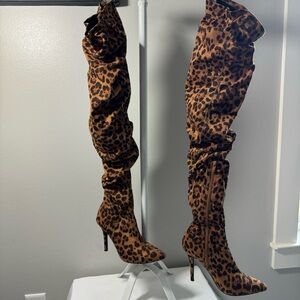 Anne Michelle Thigh High Boots leopard print size 7